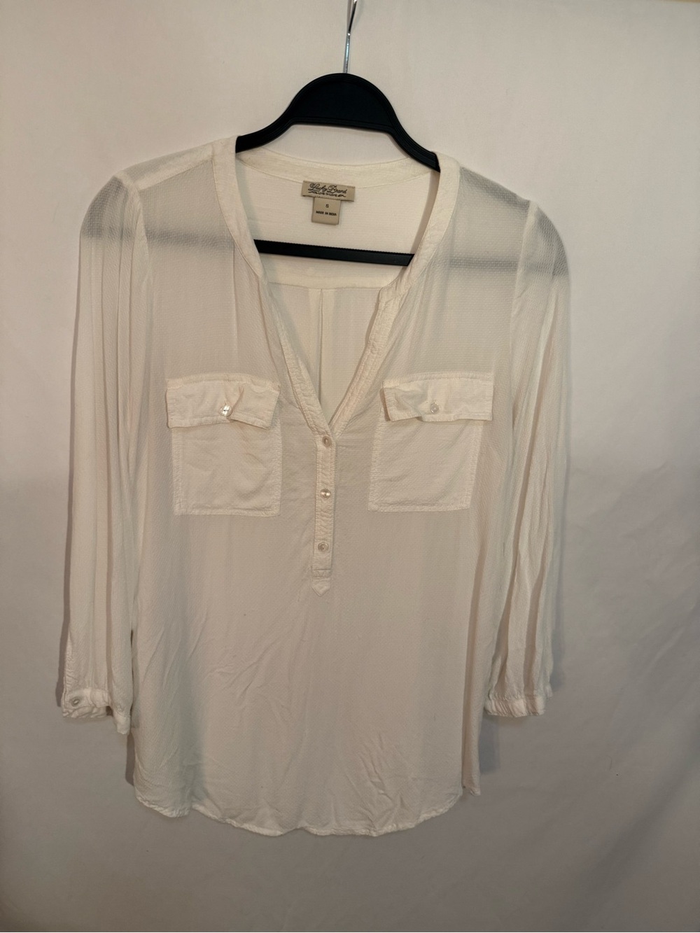 Lucky Brand Lightweight Cream Pullover Blouse with Front Pockets Women Small